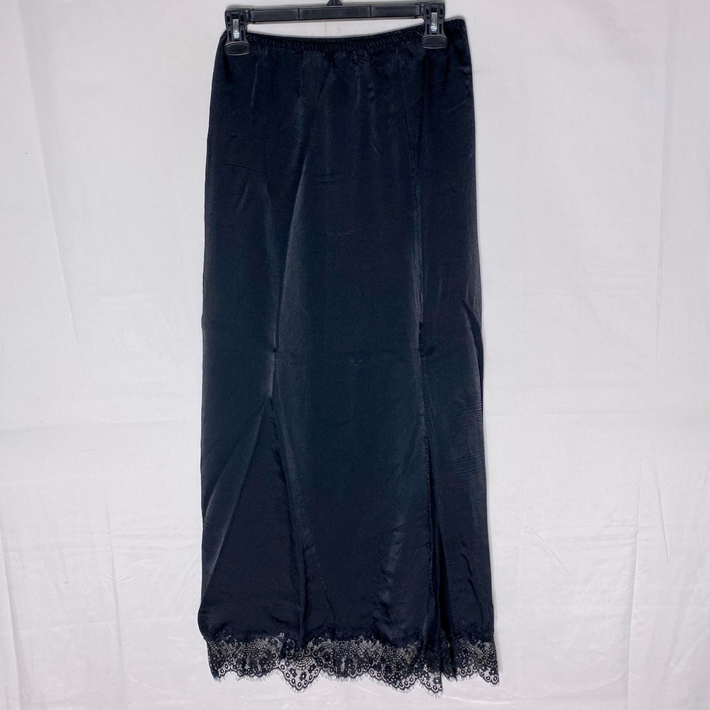 Aerie Black Maxi Skirt With Lace Trim & Thigh High Slit M